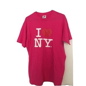 NY I Love New York Unisex Adult Pink Short Sleeve T-Shirt Shirt Size XL